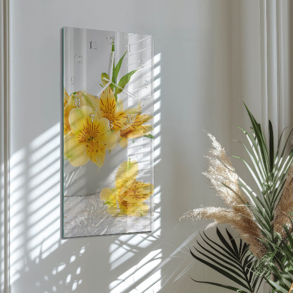 Horloge rectangulaire verticale fleurs jaunes