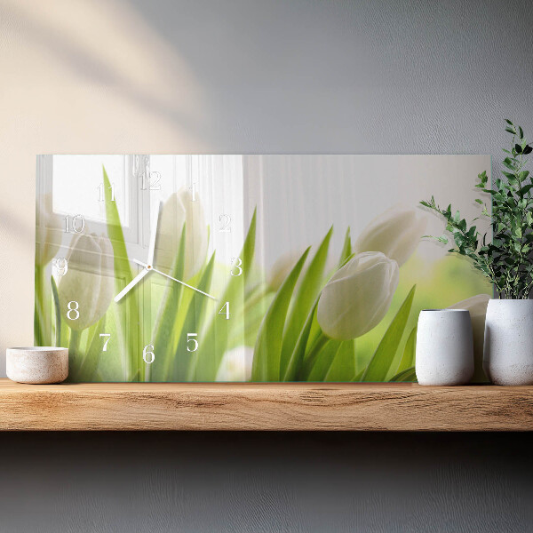 Horloge rectangulaire horizontale Tulipes Blanches
