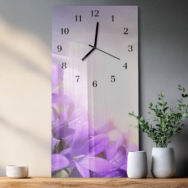 Horloge murale verticale fleurs violettes