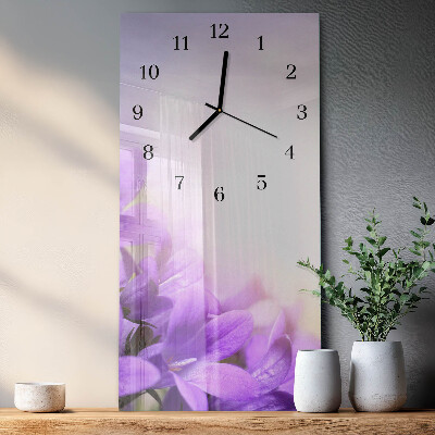 Horloge murale verticale fleurs violettes