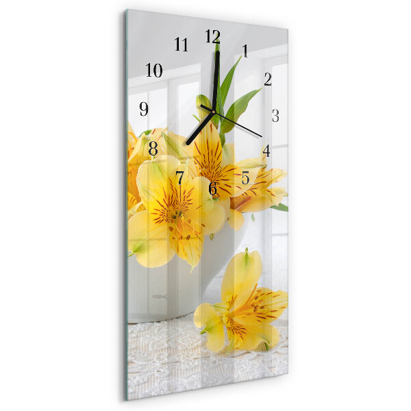 Horloge murale verticale fleurs jaunes