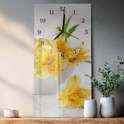 Horloge murale verticale fleurs jaunes