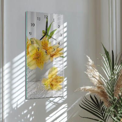 Horloge murale verticale fleurs jaunes