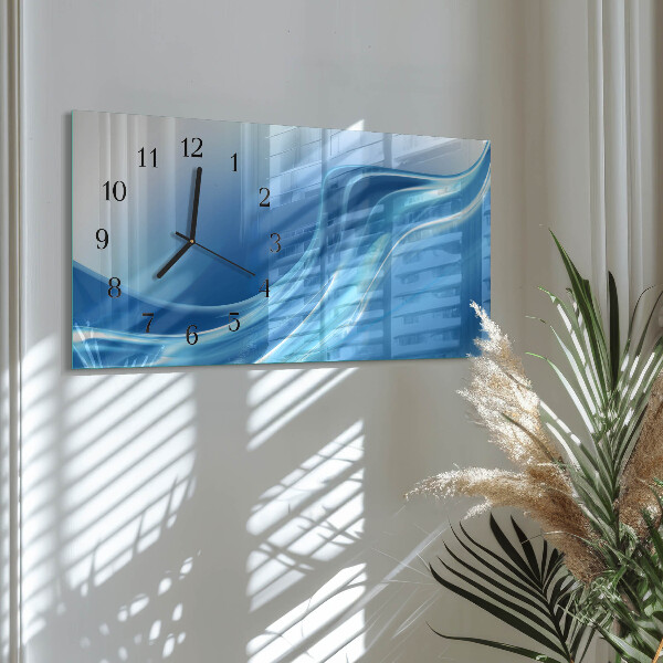 Horloge rectangulaire horizontale Vagues Bleues