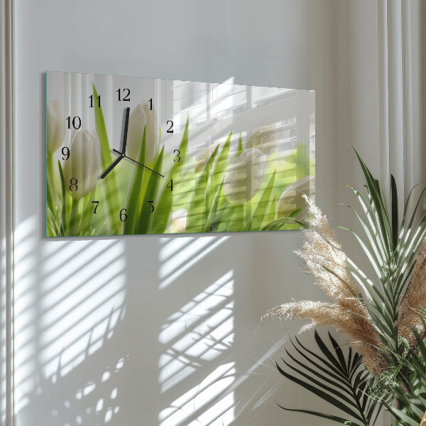 Horloge rectangulaire horizontale Tulipes Blanches